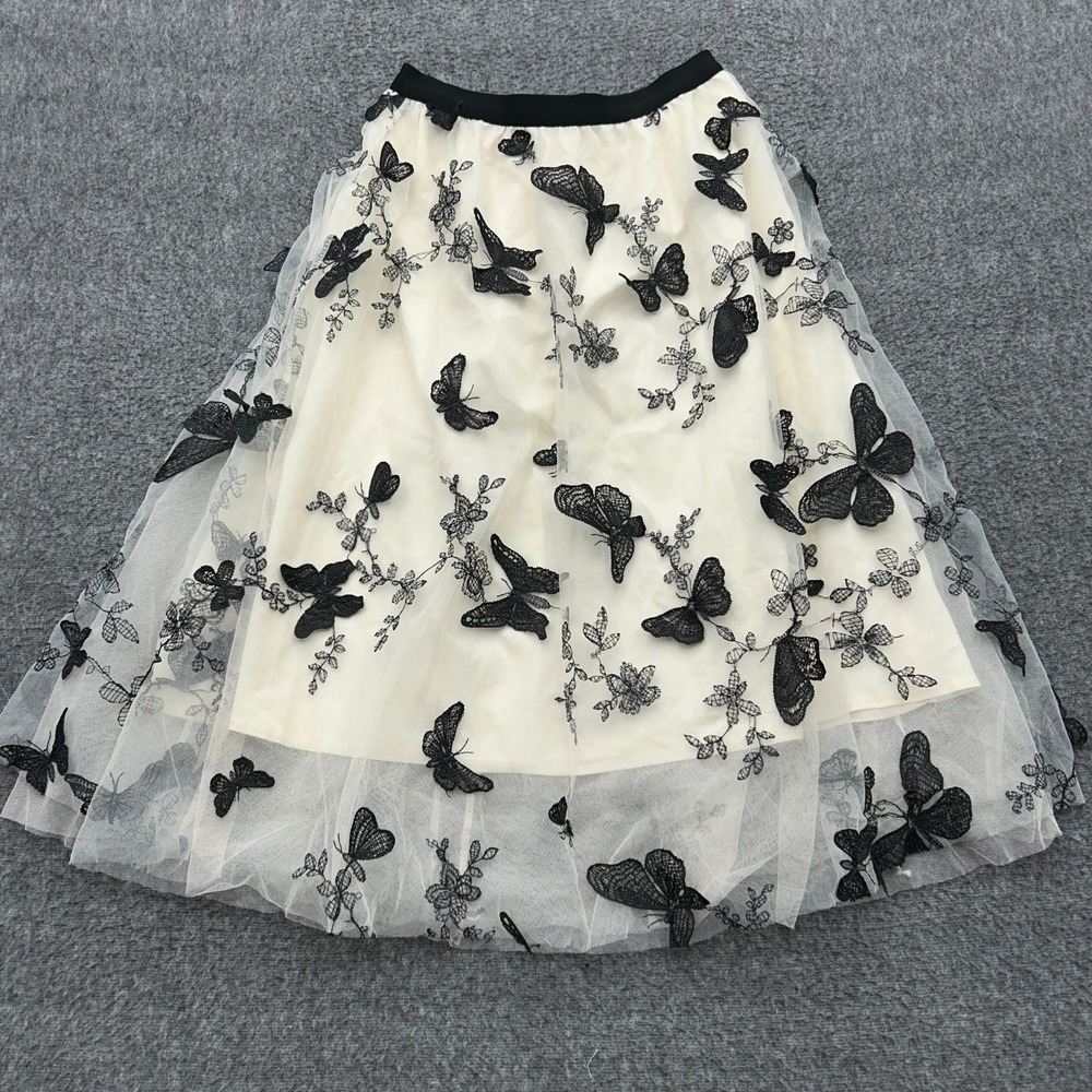 Chicwish 3D Butterfly Midi Skirt Cream Cottagecore Small Whimigoth Fairycore